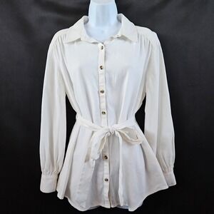 Isabel Ivory Linen Long Sleeve Blouse Size M Women's Classic Casual Capsule